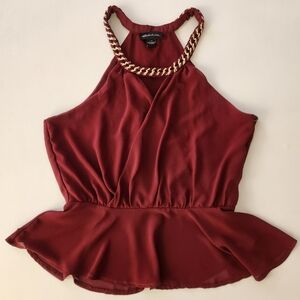 Seductions Chain-Embellished Burgundy Halter Top